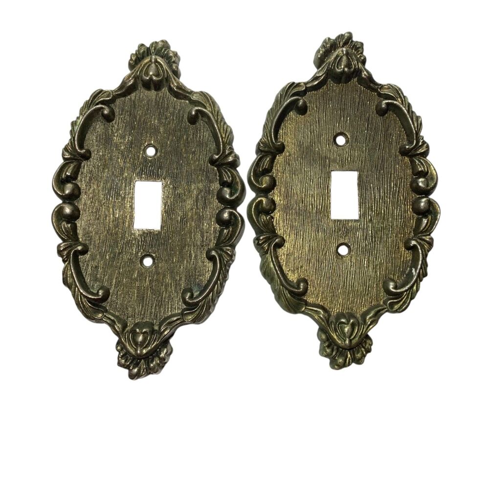 Vintage Vernon Switch Cover Plate Ornate Metal Old House Restoration Set of 2